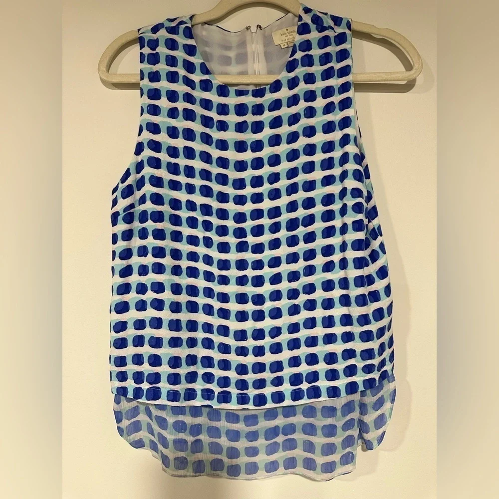 Kate Spade New York Island Stamp Double Layer Tank Top Blue White Medium